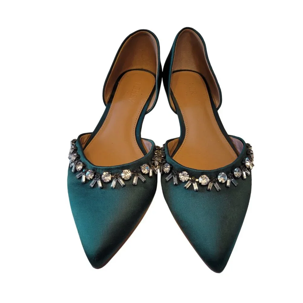 J. Crew Satin Jeweled D'Orsay Flats